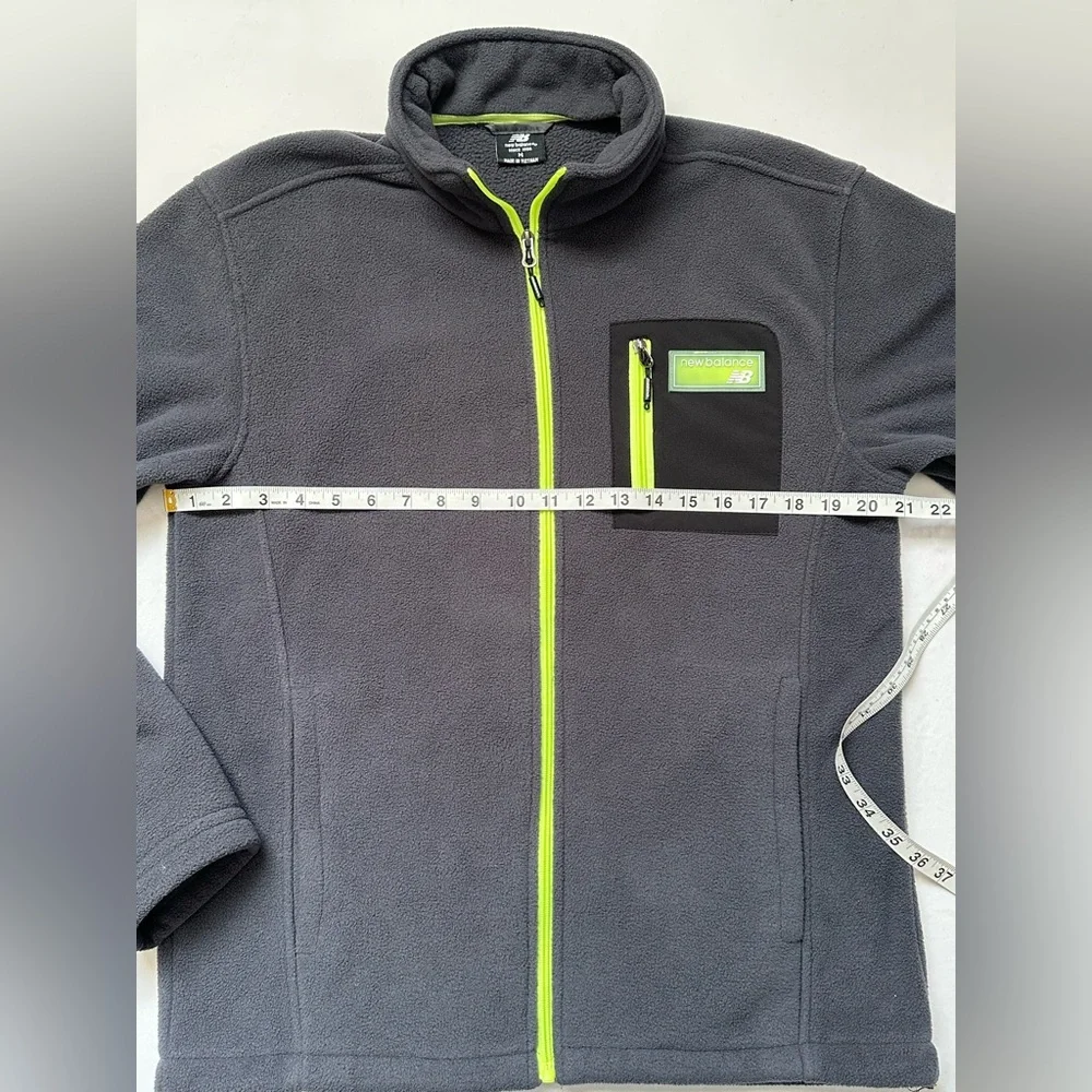 EUC New Balance Jacket Windbreaker Size M Charcoal Fleece with Neon Highlights - Picture 8 of 9